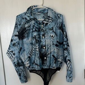 Marciano Blue and Black Abstract Bodysuit